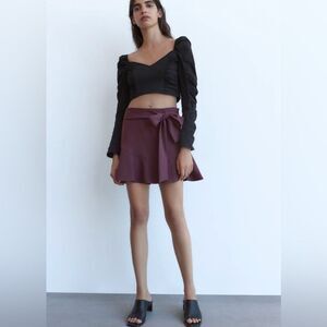 Zara Purple Bermuda Skort Tie Belt Flare Belted Mini Skirt with Shorts Size M